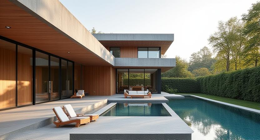 Geometric concrete and wood villa